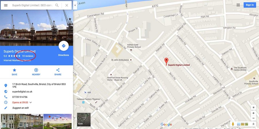 Click on the Google reviews link