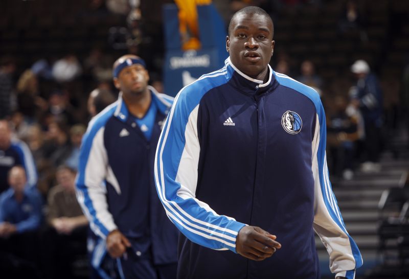 Dallas Mavericks center DeSagana Diop warms up prior to a game against the Denver Nuggets in 2009.