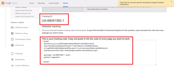 Google analytics tracking ID