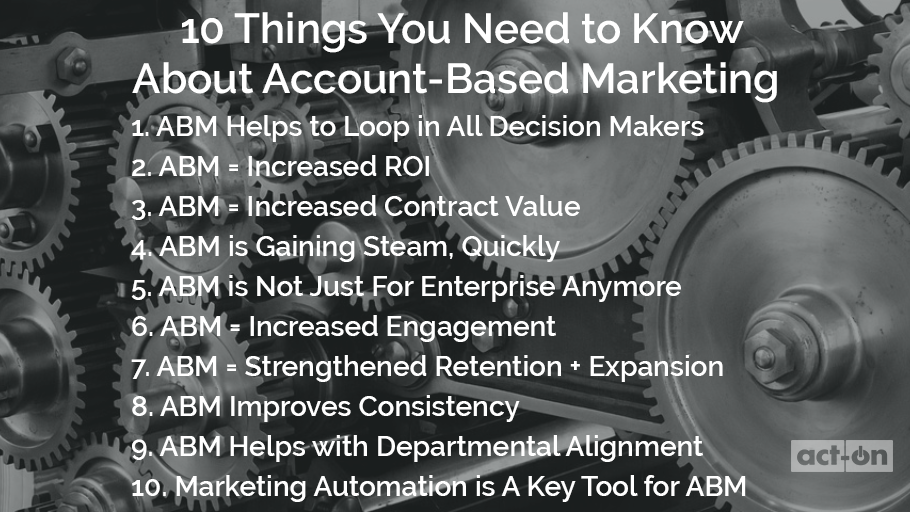 This picture is a list of 10 Things You Need to Know About Account-Based Marketing.