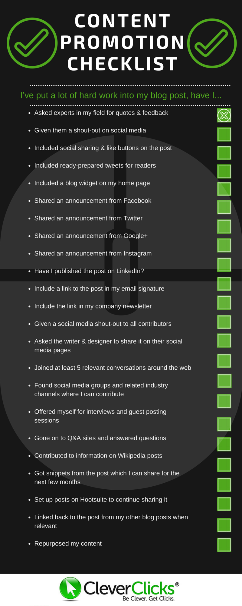 Content Promotion Checklist infographic from CleverClicks