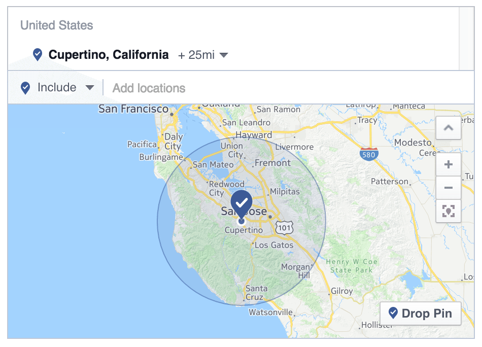 Facebook ads location settings