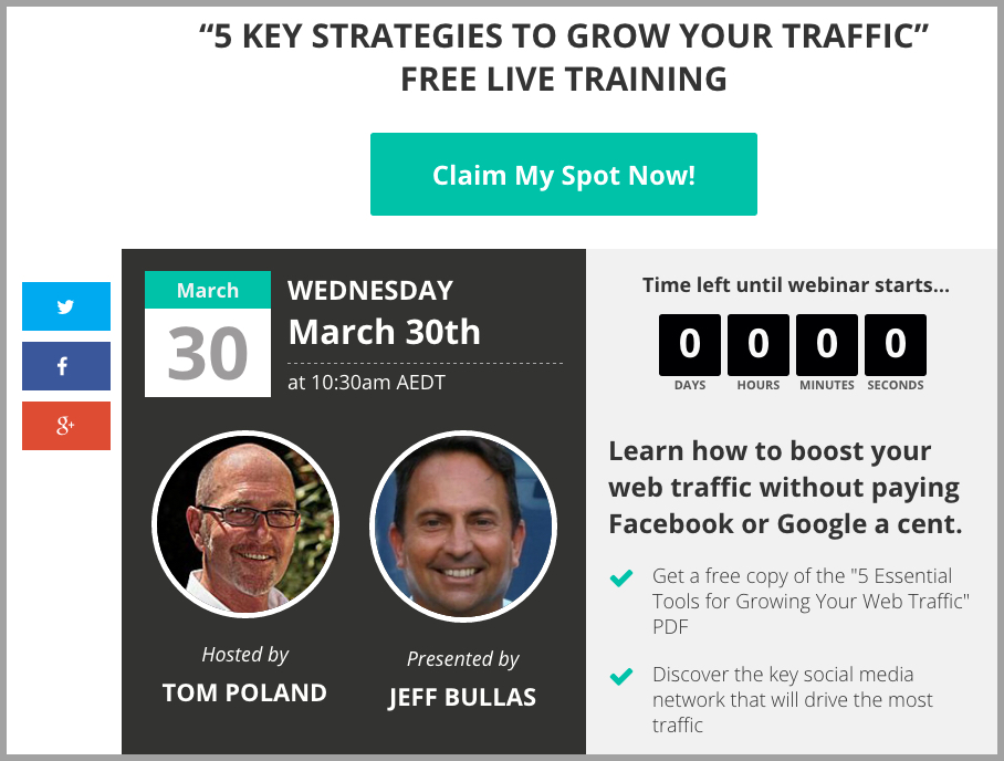 Leadpages webinar landing page with Tom Poland