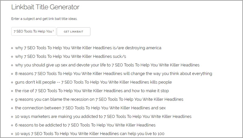 Linkbait Title Generator for SEO tools