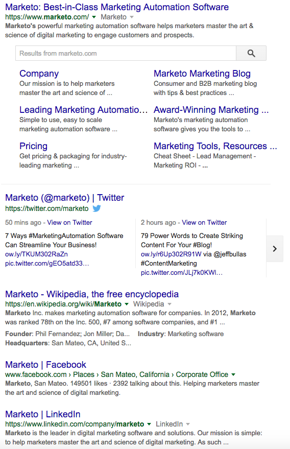 Marketo search results