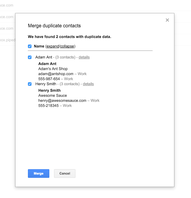 Merge Duplicate contacts PieSync Google Contacts