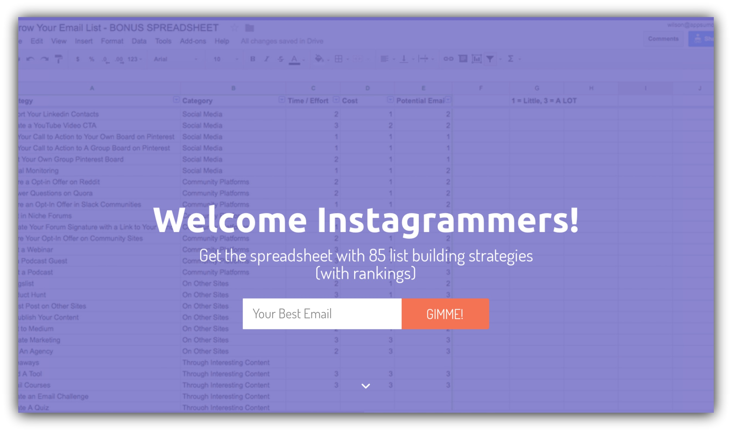 SumoMe landing page Instagrammers