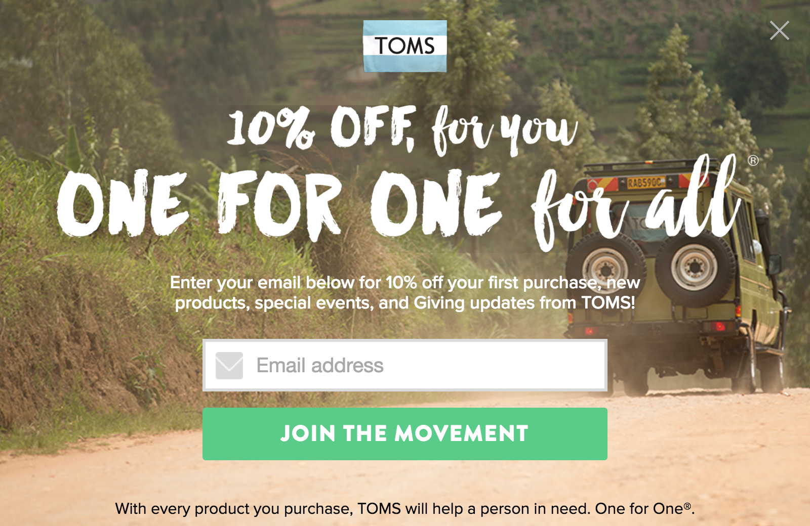 TOMS Sign Up Form CTA