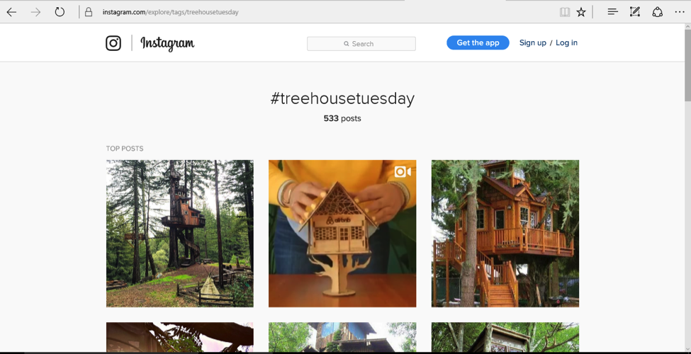 This screenshot the instagram campaign Airbnb conducted for #treehouseTuesday