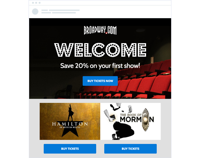 Broadwaydotcom Automated Welcome email