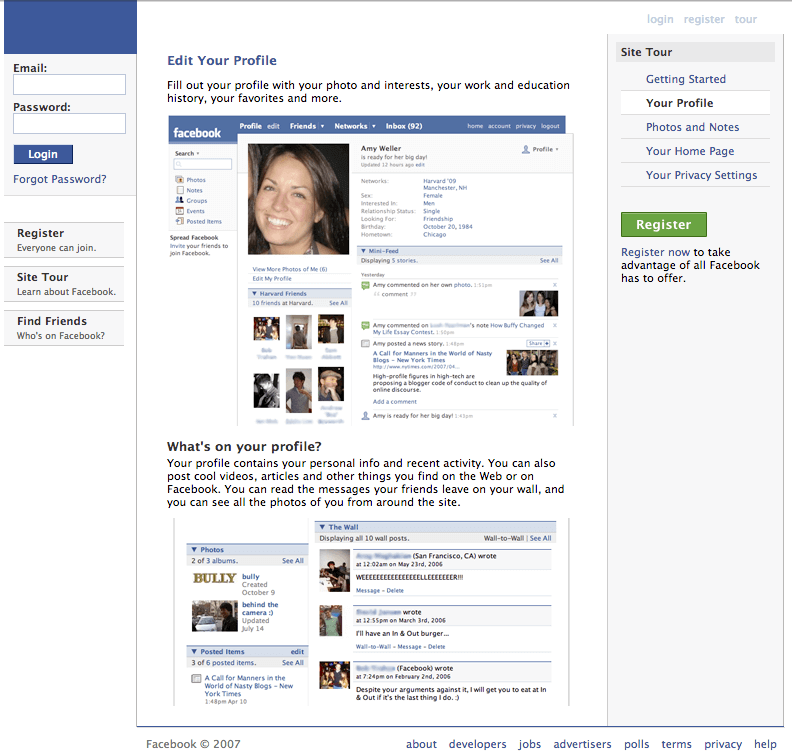 Old Facebook Design 2004 through 2008!