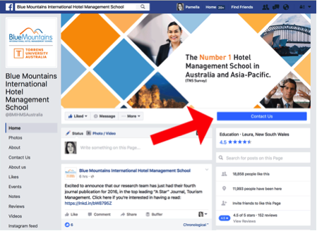 Here is an example of how Blue Mountains uses both inbound and outbound tactics. Social media is the first, inbound, step of the sales funnel, but when prospects click the “Contact Us” button on their Facebook page, the outbound process begins.