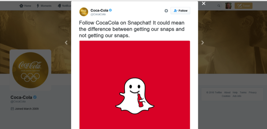 Snapchat is also a great method for cross-promotion as seen in this Coca Cola example.