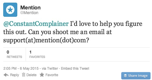 responding to a complaint on twitter
