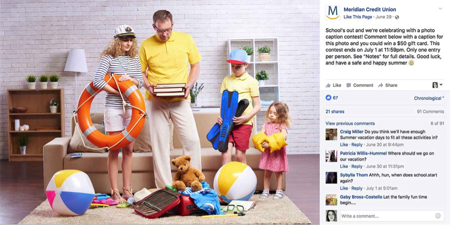 A photo caption contest from Meridian Credit Union.