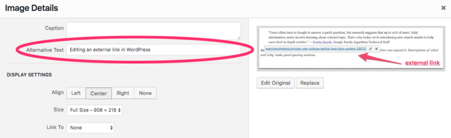 Adding alt text to an image in WordPress