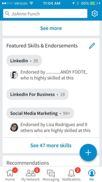 LinkedIn Endorsements on mobile