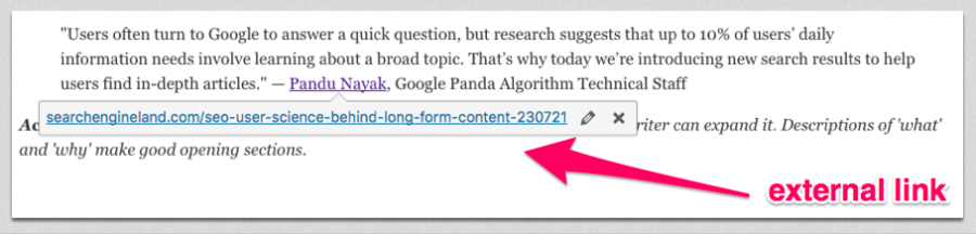 Editing an external link in WordPress