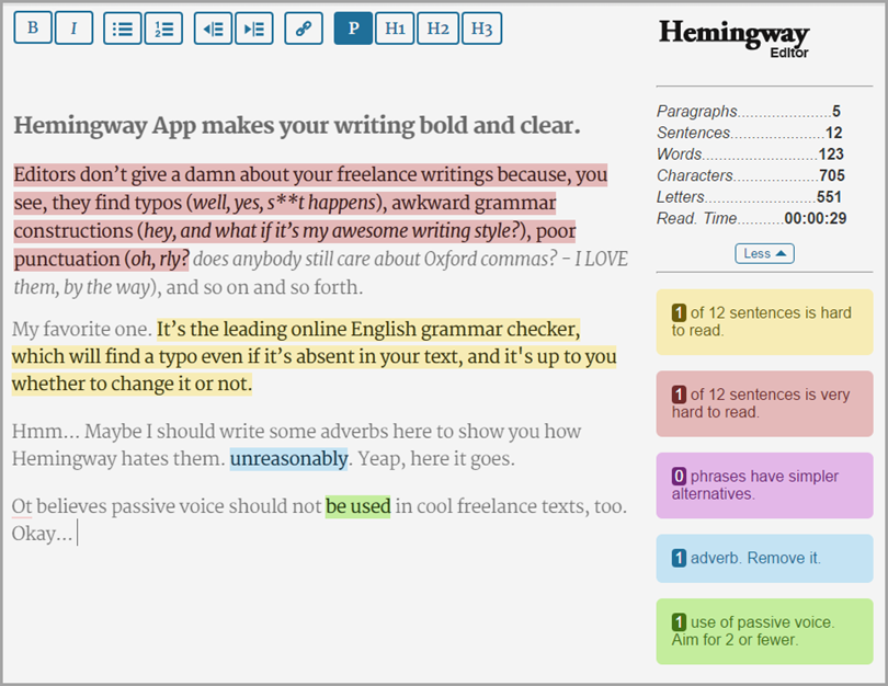 Hemingway for blogging tools