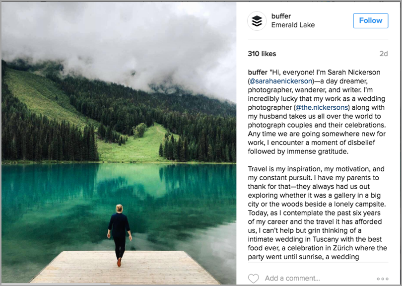 Instagram post from Buffer’s Instagram account for leverage user-generated content
