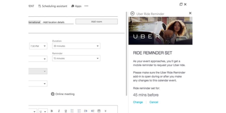 outlook extensions uber