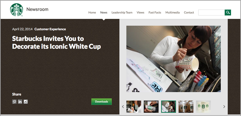 Starbucks’ official website for leverage user-generated content