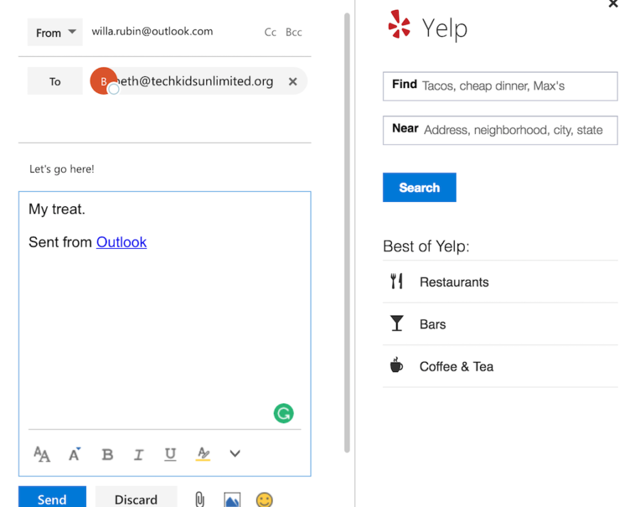 outlook extensions yelp
