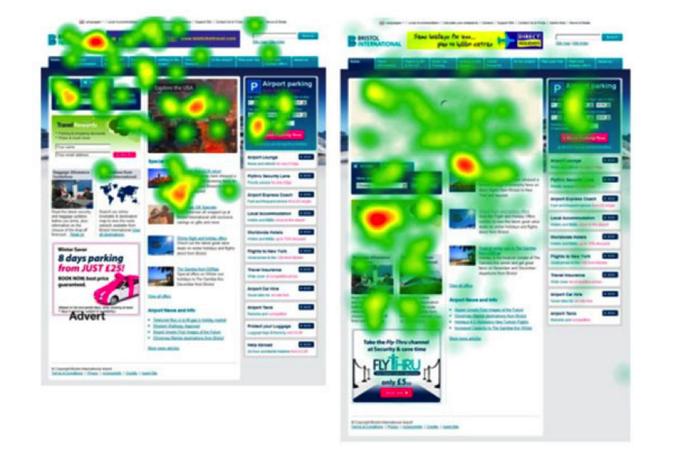This image shows a heat map for to show where you should consider placing CTA's based on where your audience is clicking.