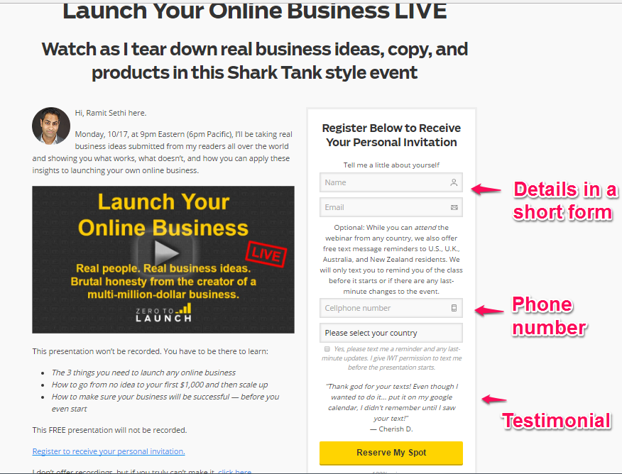 phone number in webinar