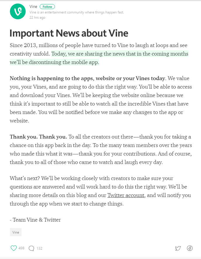 Vine is dead