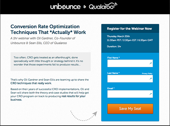 high converting webinar landing page