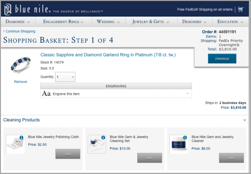 bluenile-checkout-page-for-increase-your-ecommerce-revenue