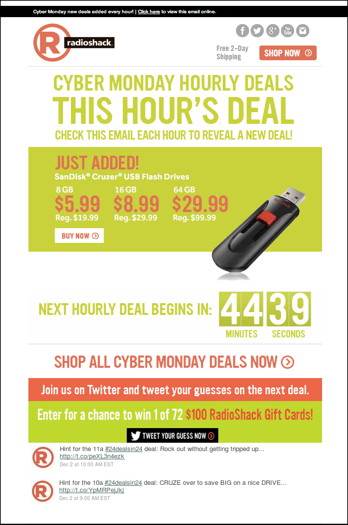 Email Marketing Future RadioShack countdown example