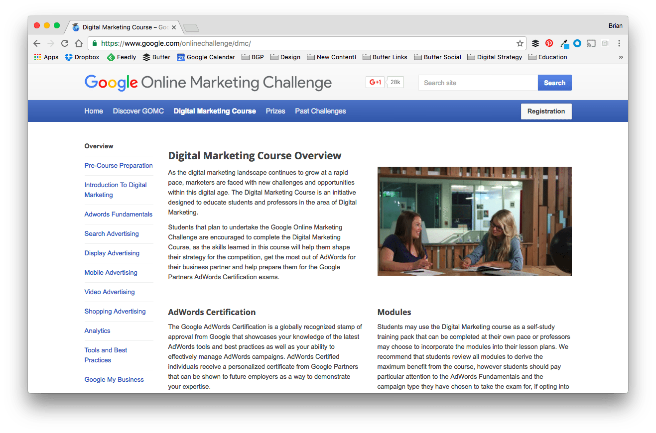 Google Online Marketing Challenge, Google Digital Marketing Course