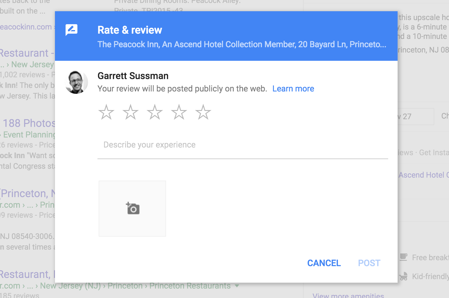 New Google My Business Reviews Dialogue Box