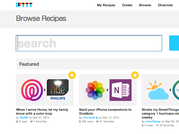 IFTTT homepage screenshot