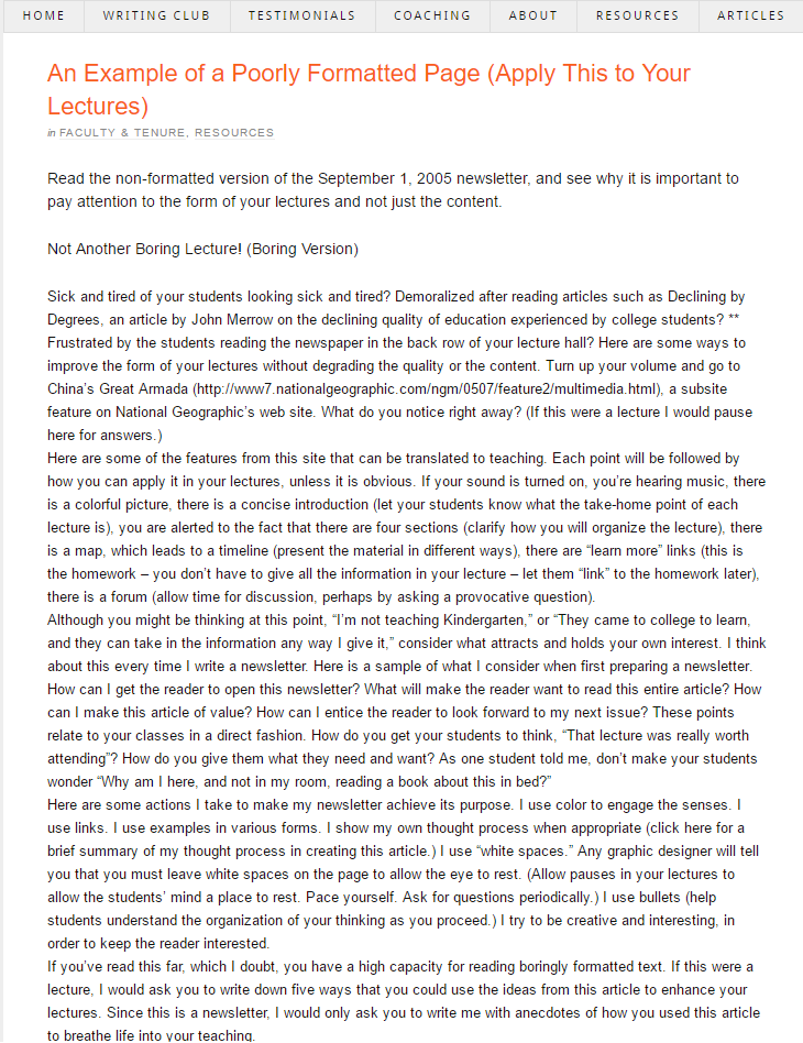 example of a blog with nothing but a solid wall of text