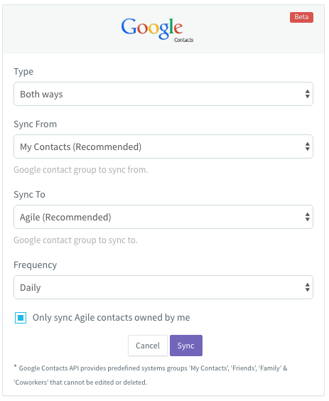 Google Contacts and Agile CRM Two Way Sync
