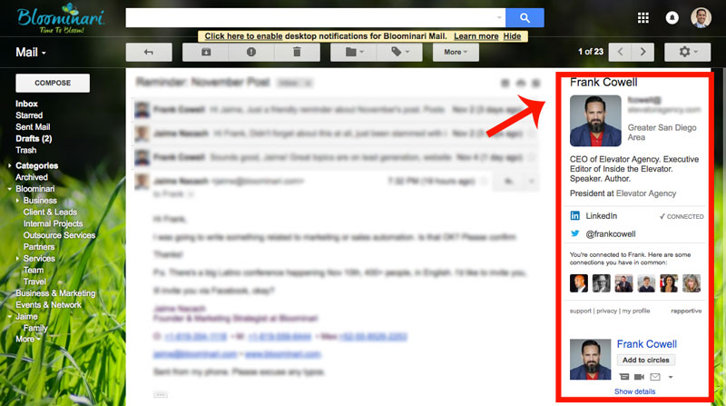 Rapportive Extension in Gmail