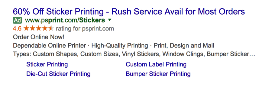 This example shows how using site link extensions can help you stand out.