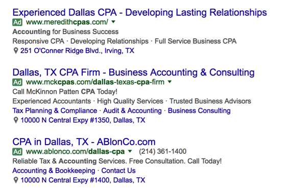 These ads are an example of using calls to action within your ad copy