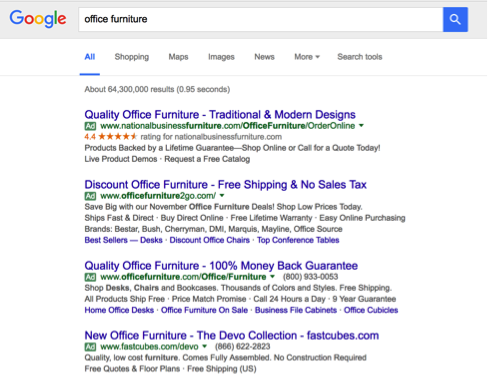 Here is an example of multiple companies using the same phrases in their ad copy