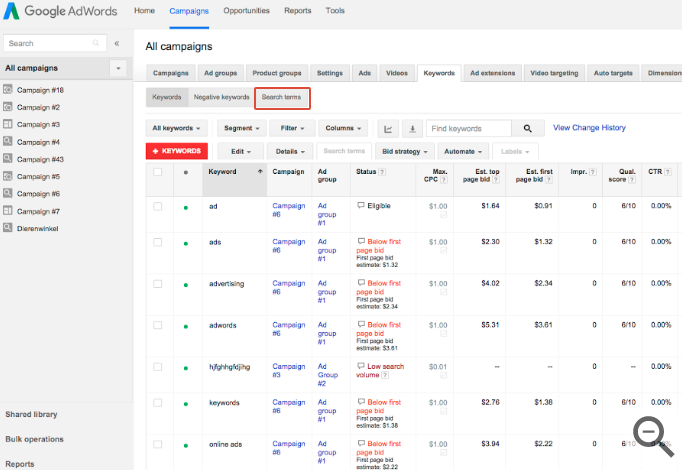 Search Query Report in AdWords