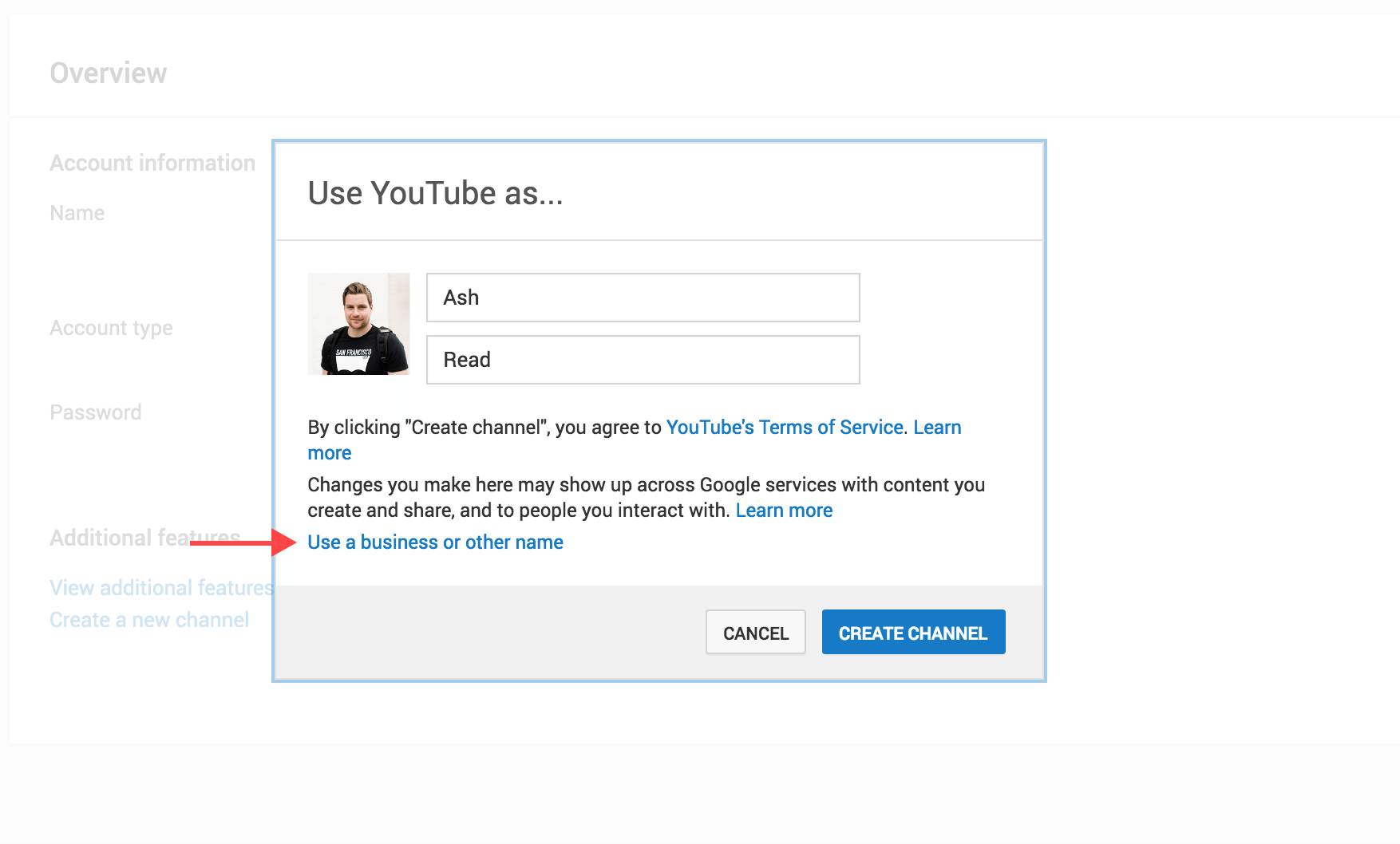 Use a Business or Other Name on YouTube
