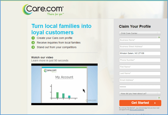 Care dot Com Business Partner Page