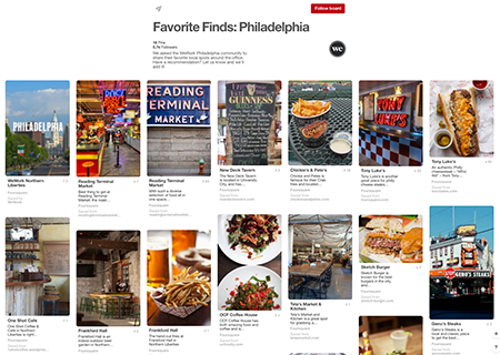 screenshot of WeWork Philadelphia Pinterest board