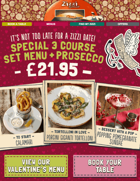 Zizzi Valentines Day Email Example | Emailcenter