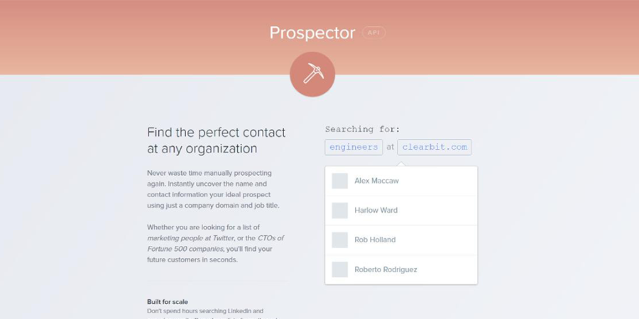 find email address - clearbit prospector