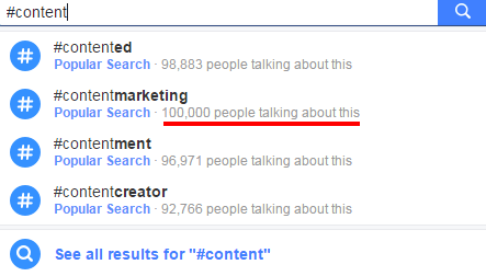 A screenshot that shows a hashtag search on Facebook