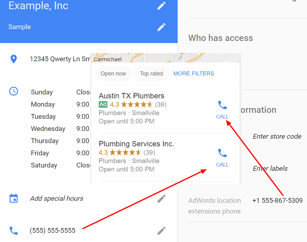 Adwords Phone Location Extensions.